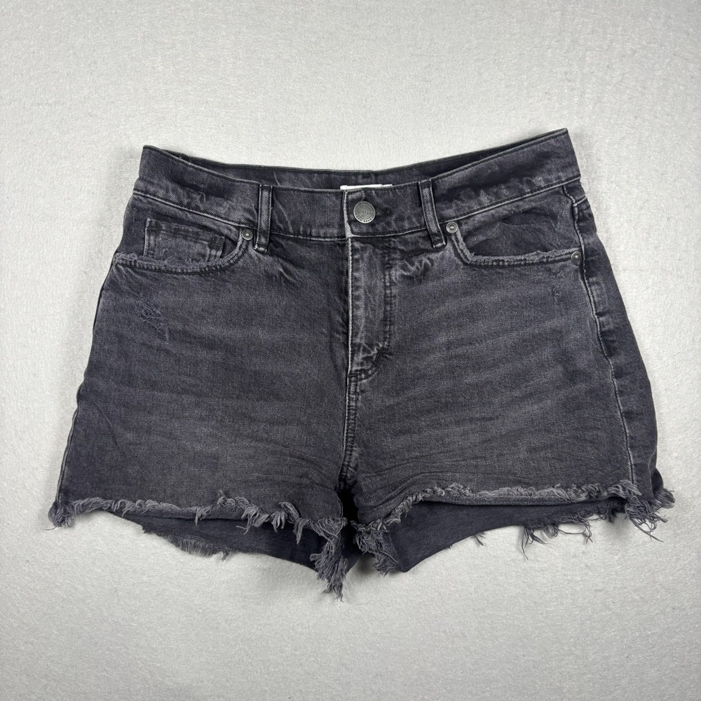 LOFT Black Denim Shorts Womens Size 00 24 High Rise Cutoff Distressed Frayed Hem